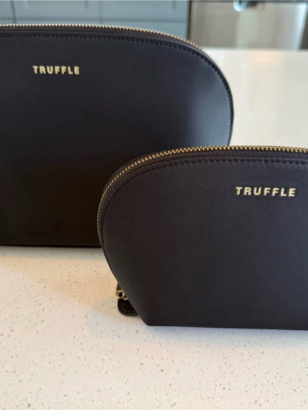 Truffle Black Leatherette Cosmetic Pouch Duo with Gold Zips